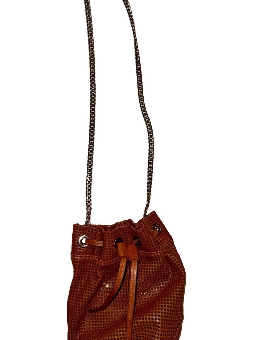 IRO Brown Perforated Leather Drawstring Crossbody